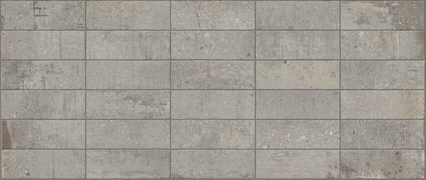 Industrial gray concrete tile texture, weathered cement block wall background, seamless architectural stone surface for interior design
