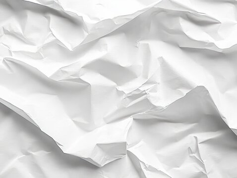 crumpled white paper sheet with pronounced folds, creases and soft shadows conveying tactile texture and quiet imperfection