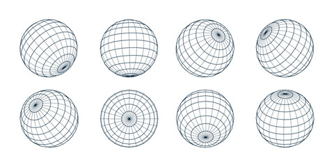 3d spheres globe. Linear globe grid in different angles. © DesignWithHeart