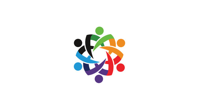 Vibrant community logo features seven colorful interlocking figures arranged in a circular star shape to represent global unity and diversity.