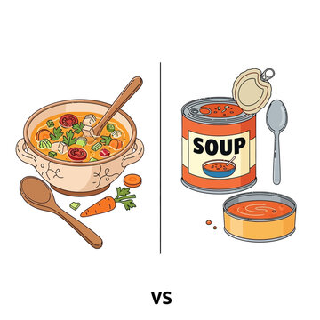 Homemade Soup vs Canned Soup Comparison Illustration