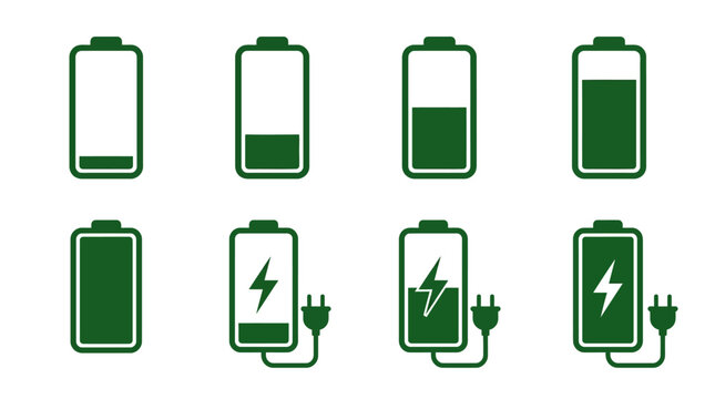 Series of battery icons showing different charge levels, including low, half, and fully charged states