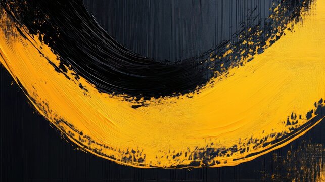 Sweeping yellow paint stroke across a textured dark background, bold energetic motion and dramatic high-contrast painterly texture