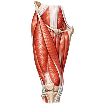 Human Leg Muscle Anatomy Illustration - Anterior View of Thigh Muscles, Quadriceps, and Sartorius for Medical Education