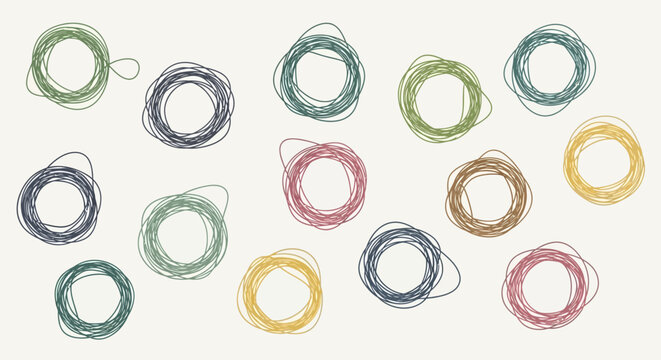 Set of colorful hand drawn scribble circles.