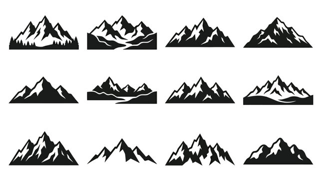 Collection of mountain range silhouettes.