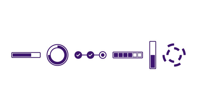 Graphic representation of various loading indicators and progress bars in a minimalist style