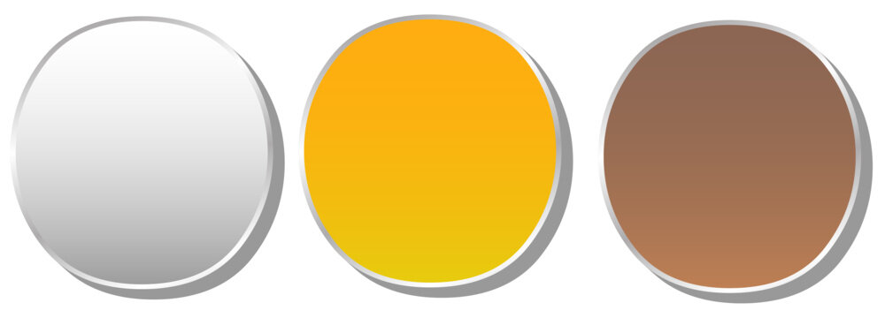 立体感のあるシルバー・イエロー・ブラウンのシンプルで使いやすい円形ボタン風アイコンセット