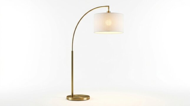 Modern Arc Floor Lamp Brass Gold White Drum Shade