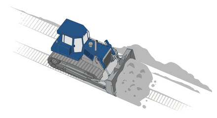 Blue bulldozer clearing dirt and debris on a construction site © gan
