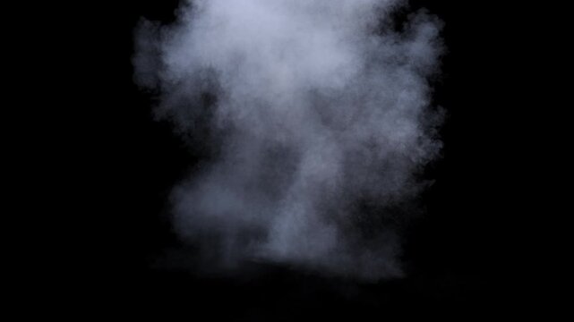 Cannon smoke explosion on alpha channel. 3d animation of cgi cannon fire smoke plume. Realistic smoke burst isolated