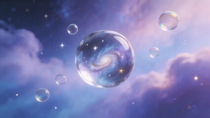 Naklejka premium Galaxy in bubbles floating in space