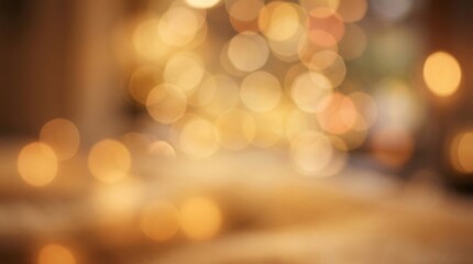 Fototapeta premium Softly glowing warm bokeh lights in a blurred festive golden background creating a magical ambiance