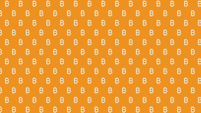 Animated Seamless Pattern Of Bitcoin Symbols Scrolling Right On An Orange Background, Seamless Loop, 4K Horizontal Video