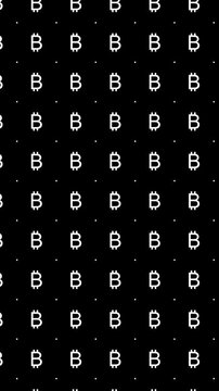 Animated Seamless Pattern Of Bitcoin Symbols With Vortex Animation On A Black Background, Seamless Loop, 4K 9:16 Vertical Video