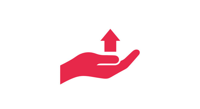 Hand with upward pointing red arrow.