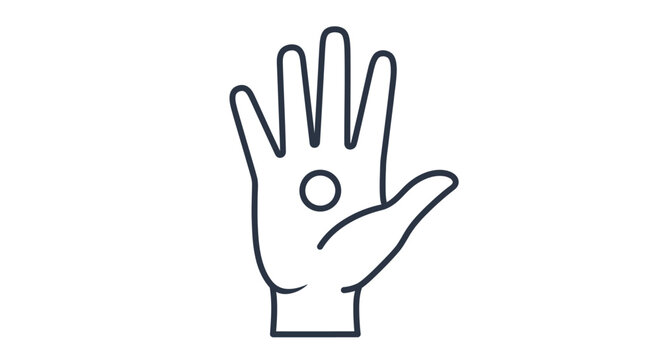 Hand with palm facing outward showing.