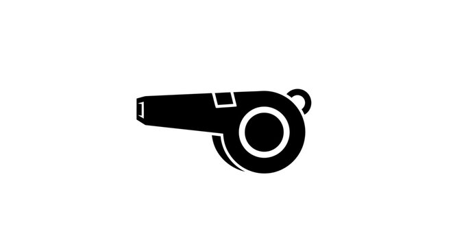Black referee whistle on white background.