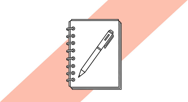 Spiral bound notebook with pen.