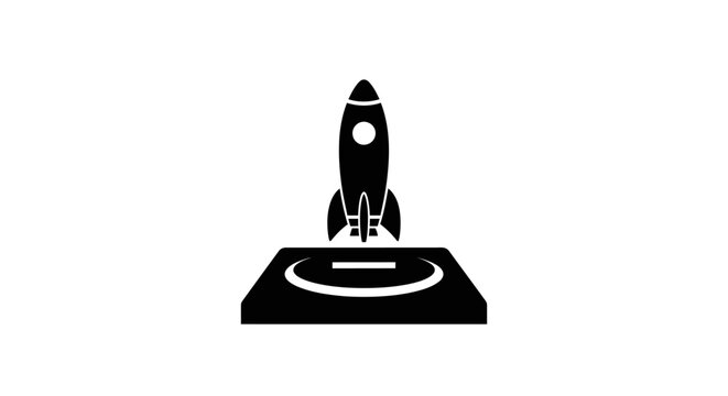 Black Rocket Ship Icon Launching Spacecraft.