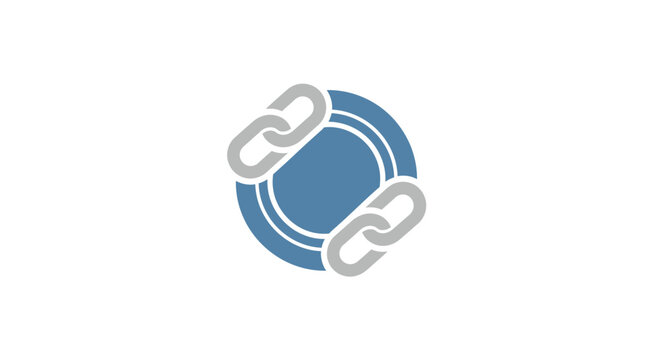 Steel chain links on blue circle.