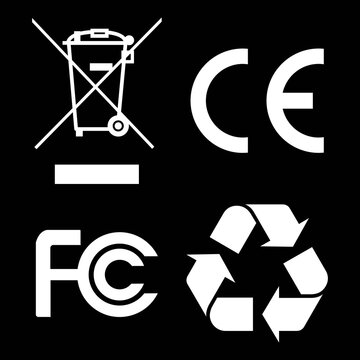 WEEE CE FCC Recycle Packaging Icons White on Black Set