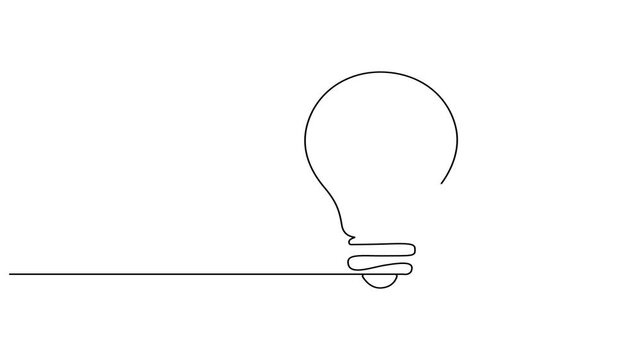 Animated self drawing of Continuous one line drawing of Minimalist light bulb icon, simple line drawing, creative concept, business idea