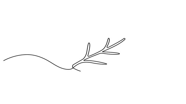 Animated self drawing of Continuous one line drawing of Minimalist leaf branch line art, simple black and white illustration, elegant twig design element, vector graphics