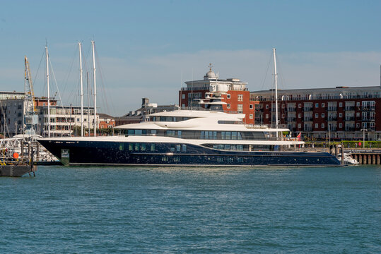 Gunwharf Quays Portsmouth England UK. 25.04.2026. Superyacht alongside and on a deep berth at Gunwharf Quays in Portsmouth Harbour southern England UK.