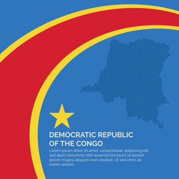 Flag and Map of Democratic Republic of the Congo. Dotted map of the country and rainbow-shaped flag