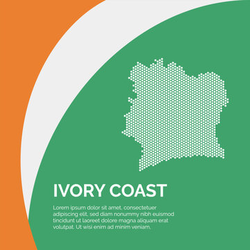 Flag and Map of Ivory Coast. Dotted map of the country and a rainbow-shaped flag design.