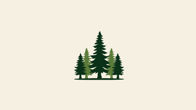 Minimalist forest logo featuring a cluster of evergreen trees in varying heights and shades of green, set against a neutral background