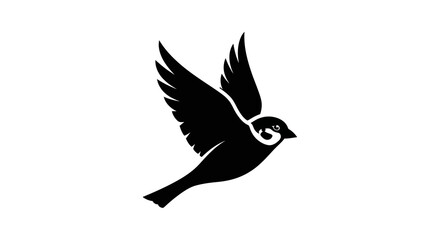 Fototapeta premium Silhouette of a sparrow in flight against a white background, freedom concept