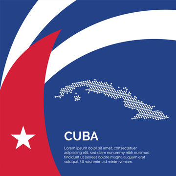 Flag and Map of Cuba. Dotted map of the country and a rainbow-shaped flag design.