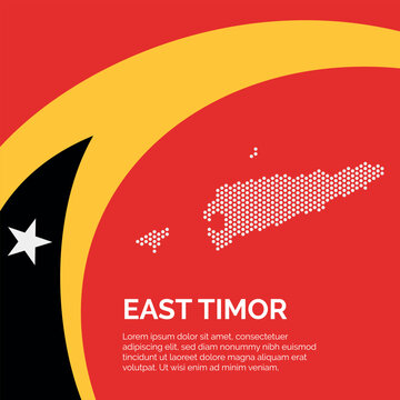Flag and Map of East Timor. Dotted map of the country and a rainbow-shaped flag design.