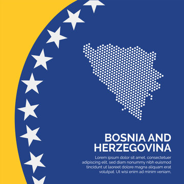 Flag and Map of Bosnia And Herzegovina. Dotted map of the country and a rainbow-shaped flag design.