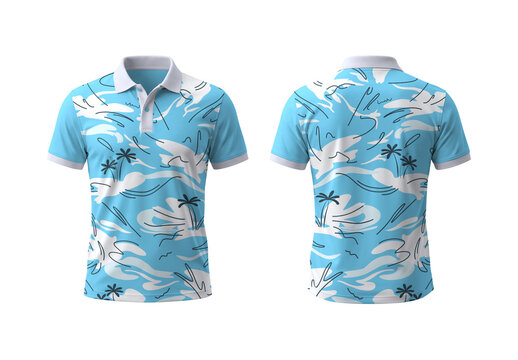 Blue Tropical Polo T Shirt Design Template