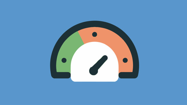 Speedometer icon representing credit score performance with green, orange, and red zones indicating risk levels for financial assessment