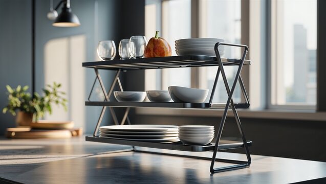 foldable dish drying rack with soft white backdrop