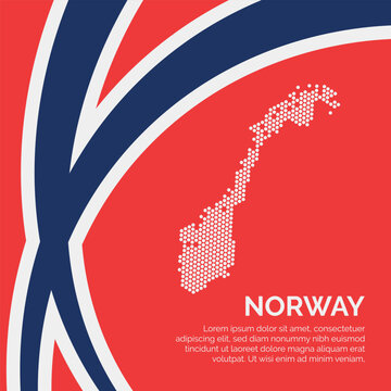 Flag and Map of Norway. Dotted map of the country and a rainbow-shaped flag design.