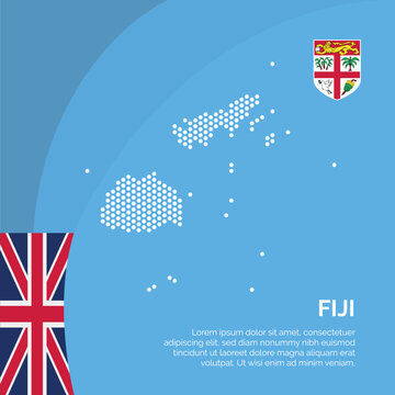 Flag and Map of Fiji. Dotted map of the country and a rainbow-shaped flag design.