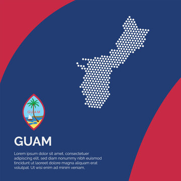 Flag and Map of Guam. Dotted map of the country and a rainbow-shaped flag design.