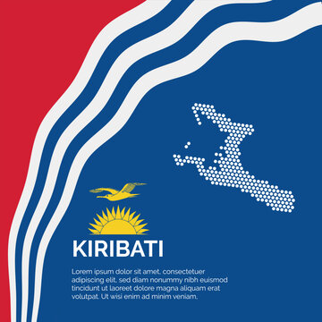 Flag and Map of Kiribati. Dotted map of the country and a rainbow-shaped flag design.