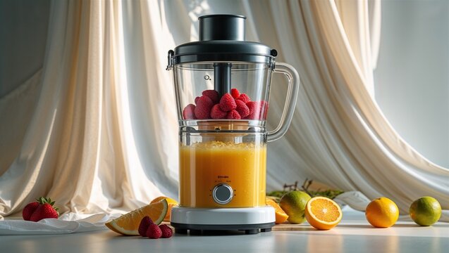 electric fruit juicer with soft white backdrop