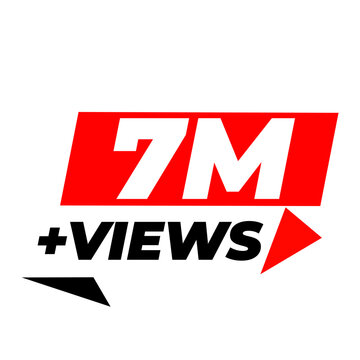 7M Views PNG, Red Trending Counter Design, Viral Audience Badge, Viewer Reach Label, Engagement Sticker Graphic