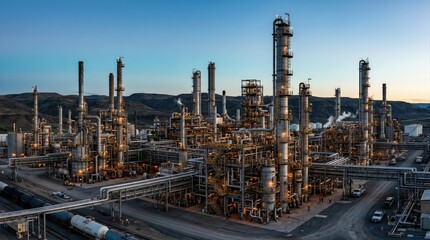 Fototapeta premium Oil and Gas Industrial zone,The equipment of oil refining,Close-up of industrial pipelines of an oil-refinery plant,Detail of oil pipeline with valves