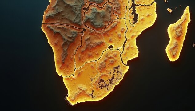 Mapa de Sud&aacute;frica creado con minas de oro y diamantes