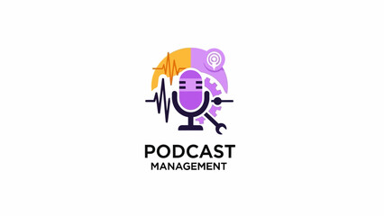 Obraz premium Podcast Management Logo Microphone Illustration Design.