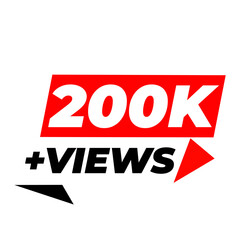 Obraz premium 200K Views PNG, Digital Viewer Counter Design, Red Popularity Badge, Audience Reach Label, Media Sticker Graphic