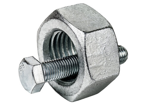 Too small bolt in too big nut on white background